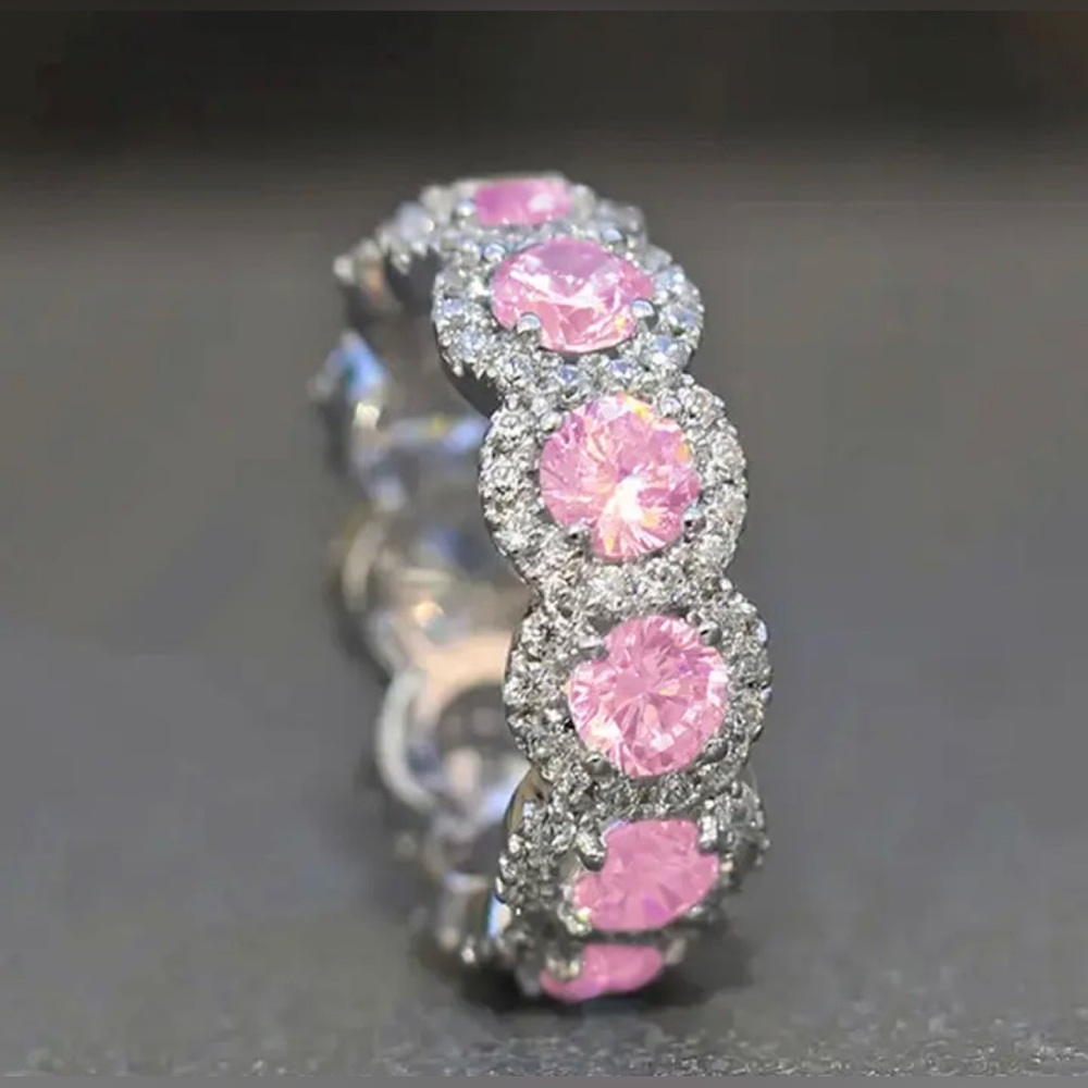 Swarovski Eternity Round Cut Daisy Ring Silver